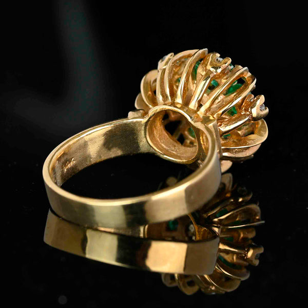 Vintage 14K Gold Flower Cluster Emerald Diamond Ring - Boylerpf