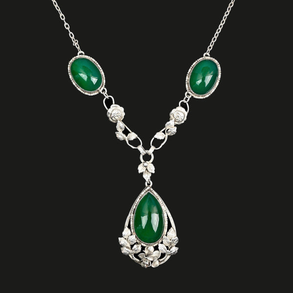 Arts & Crafts Silver Green Chrysoprase Chalcedony Necklace - Boylerpf