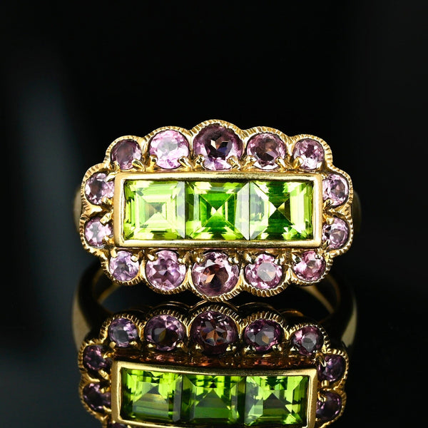 DEPOSIT Antique 14K Gold Peridot & Amethyst Halo Ring