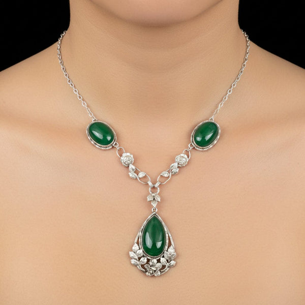 Arts & Crafts Silver Green Chrysoprase Chalcedony Necklace - Boylerpf