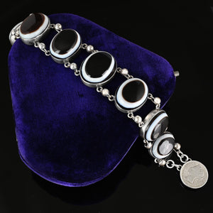 Antique Victorian Silver BullsEye Banded Agate Bracelet - Boylerpf