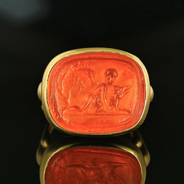 Vintage 14K Gold Venetian Glass Intaglio Signet Ring