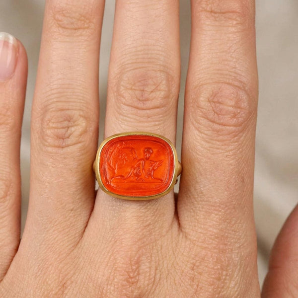 Vintage 14K Gold Venetian Glass Intaglio Signet Ring