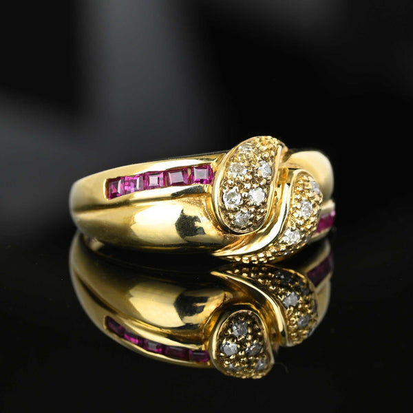 Vintage Gold Diamond Ruby Double Snake Ring - Boylerpf