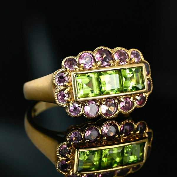 DEPOSIT Antique 14K Gold Peridot & Amethyst Halo Ring