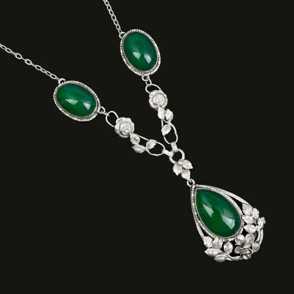 Arts & Crafts Silver Green Chrysoprase Chalcedony Necklace - Boylerpf