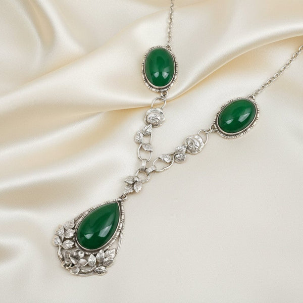 Arts & Crafts Silver Green Chrysoprase Chalcedony Necklace - Boylerpf