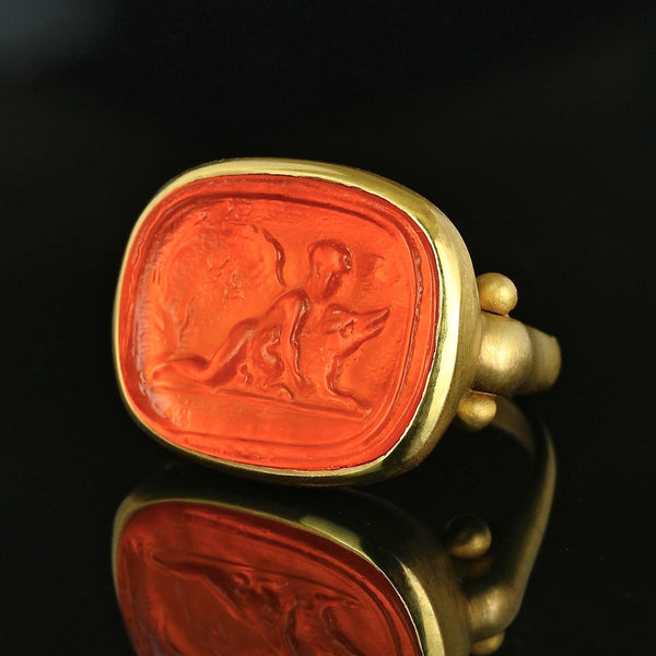 Vintage 14K Gold Venetian Glass Intaglio Signet Ring