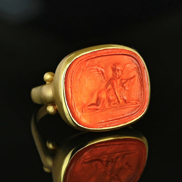 Vintage 14K Gold Venetian Glass Intaglio Signet Ring