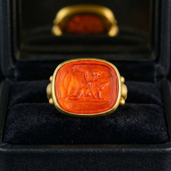 Vintage 14K Gold Venetian Glass Intaglio Signet Ring