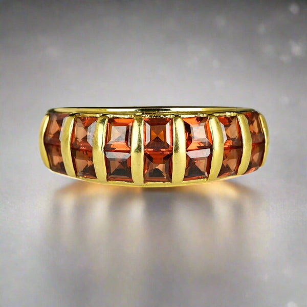 Wide 10K Gold Double Row Rhodolite Garnet Ring Band - Boylerpf