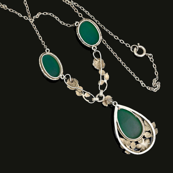 Arts & Crafts Silver Green Chrysoprase Chalcedony Necklace - Boylerpf