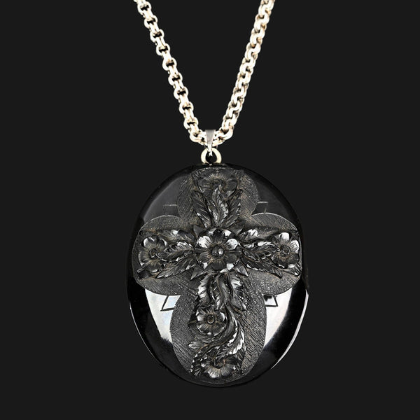 Victorian Whitby Jet Locket Antique Mourning Pendant Large