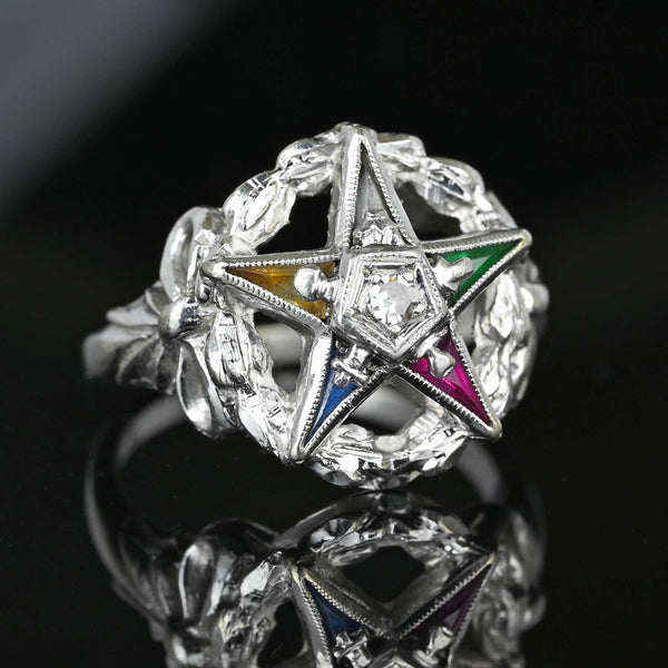 Vintage Diamond Emerald Sapphire OES Masonic Star Ring - Boylerpf