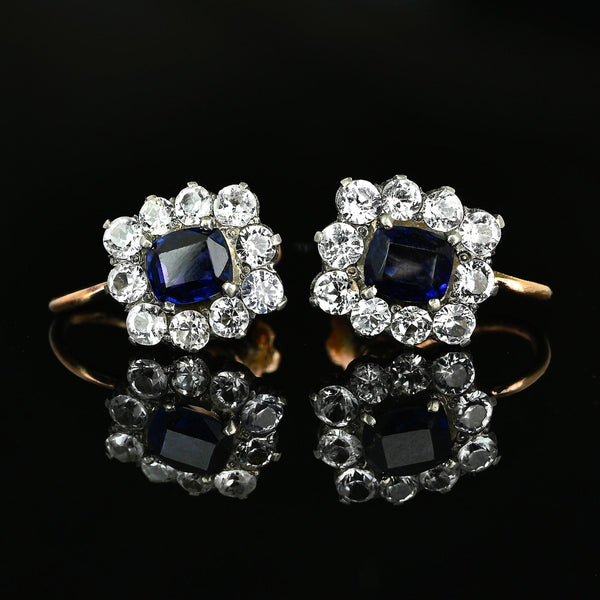 Antique Victorian Sapphire Halo Screw Back Earrings