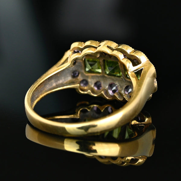 DEPOSIT Antique 14K Gold Peridot & Amethyst Halo Ring