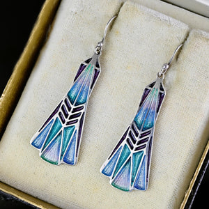 Art Nouveau Style Silver Enamel Pat Cheney Earrings - Boylerpf