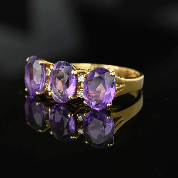 Vintage Diamond 14K Gold Three Stone Amethyst Ring - Boylerpf
