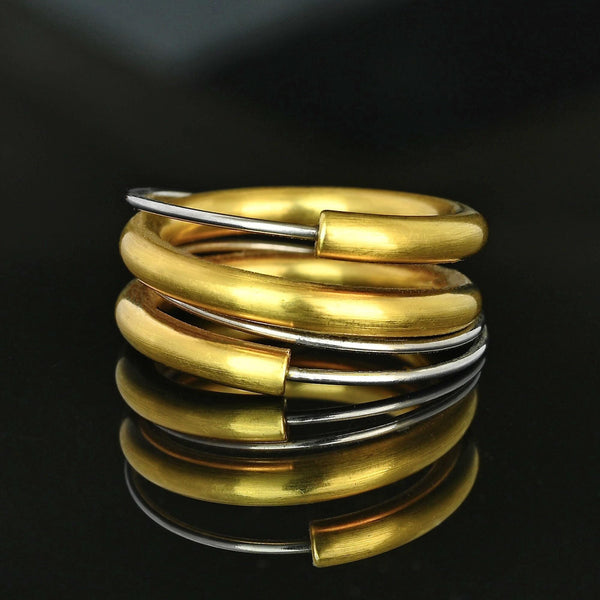 Vintage 18K Yellow and White Gold Spiral Ring Band