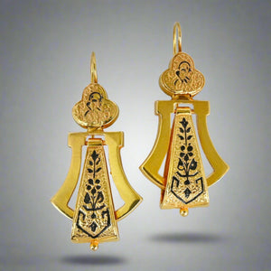 Antique Victorian Enamel Taille D'Epargne 14K Gold Earrings - Boylerpf