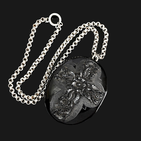 Victorian Whitby Jet Locket Antique Mourning Pendant Large