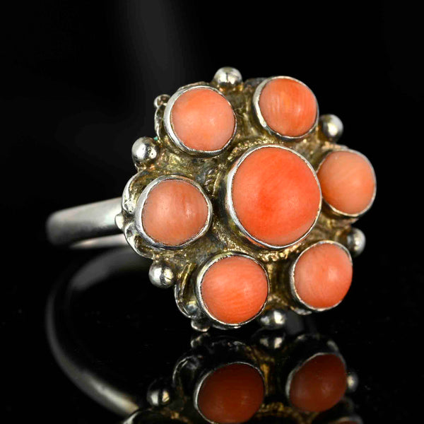 Arts & Crafts Sterling Silver Coral Cabochon Ring - Boylerpf