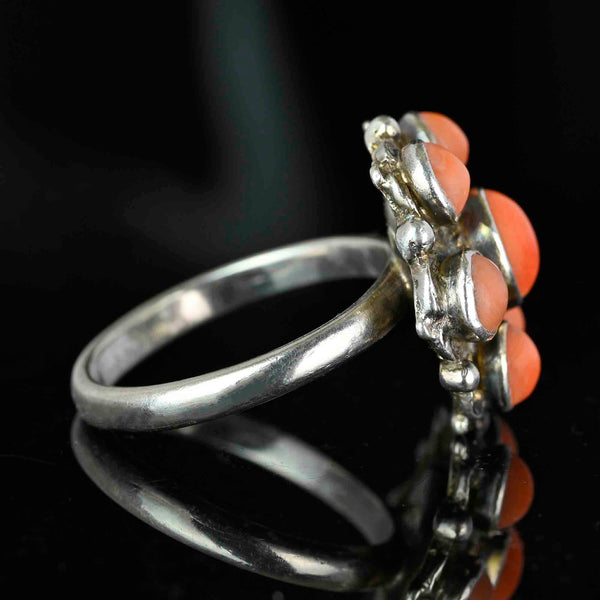 Arts & Crafts Sterling Silver Coral Cabochon Ring - Boylerpf