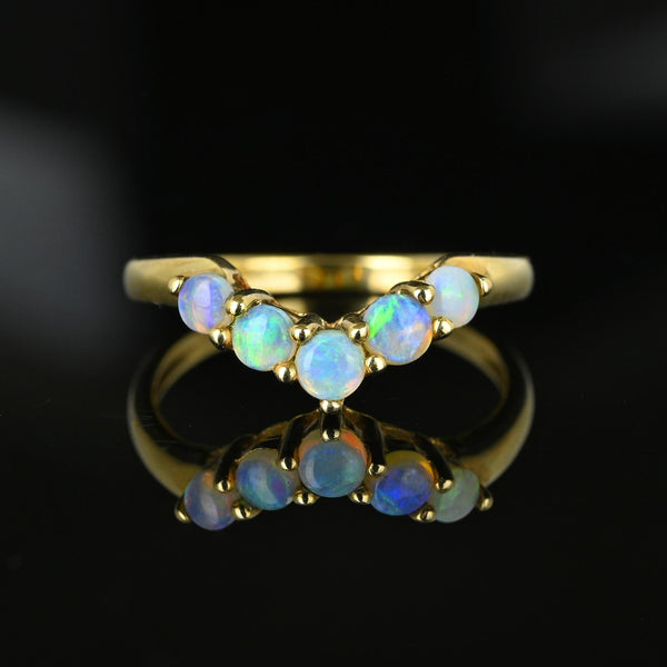 Vintage 5 Stone Opal Chevron Wishbone Ring in Gold - Boylerpf