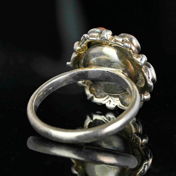 Arts & Crafts Sterling Silver Coral Cabochon Ring - Boylerpf