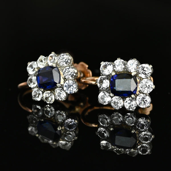 Antique Victorian Sapphire Halo Screw Back Earrings