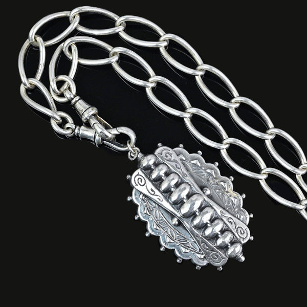 Antique Victorian Sterling Silver Large Embossed Pendant - Boylerpf