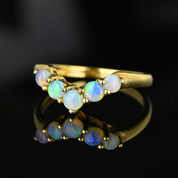 Vintage 5 Stone Opal Chevron Wishbone Ring in Gold - Boylerpf