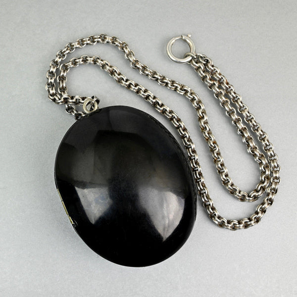 Victorian Whitby Jet Locket Antique Mourning Pendant Large