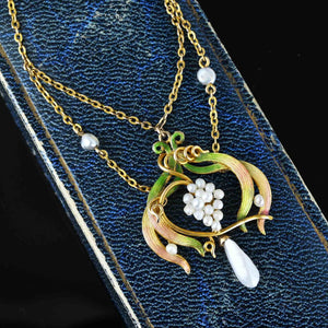 Pearl & Enamel Gold Antique Art Nouveau Necklace - Boylerpf