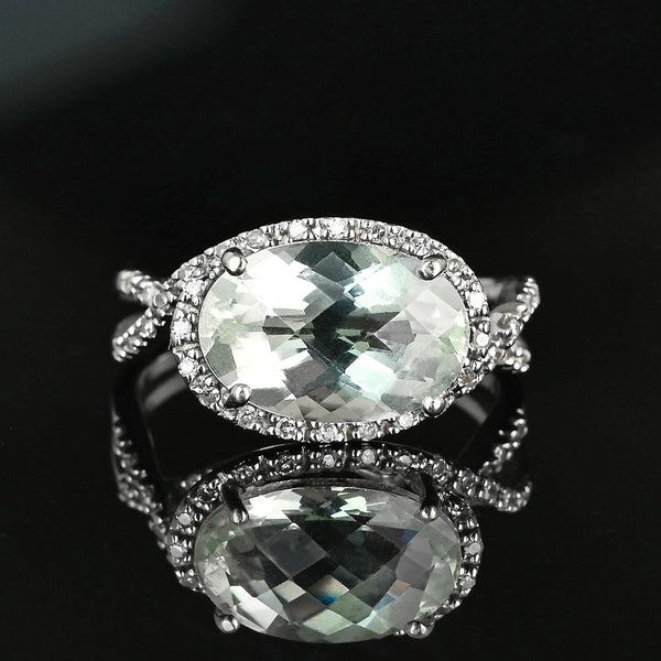 Vintage 14K White Gold Prasiolite Diamond Halo Infinity Ring