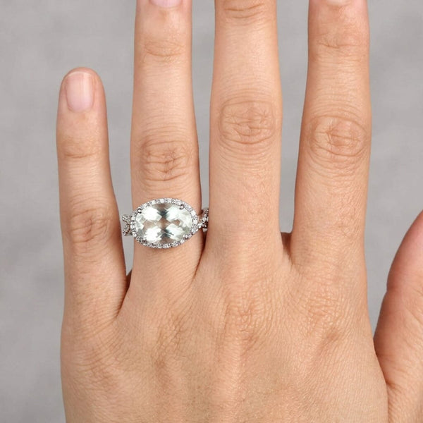 Vintage 14K White Gold Prasiolite Diamond Halo Infinity Ring