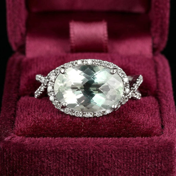 Vintage 14K White Gold Prasiolite Diamond Halo Infinity Ring
