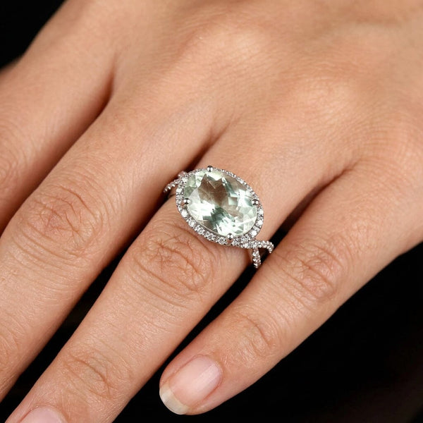 Vintage 14K White Gold Prasiolite Diamond Halo Infinity Ring