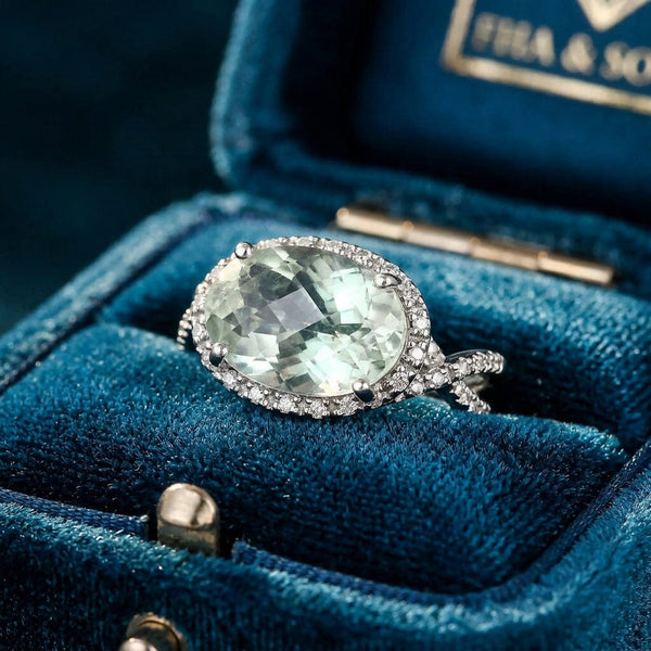 Vintage 14K White Gold Prasiolite Diamond Halo Infinity Ring