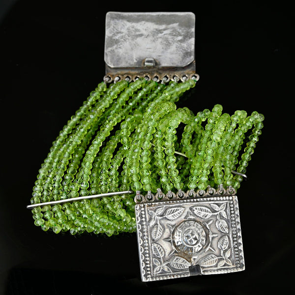 Wide Arts & Crafts Silver Clasp Multi Strand Peridot Beaded Bracelet - Boylerpf
