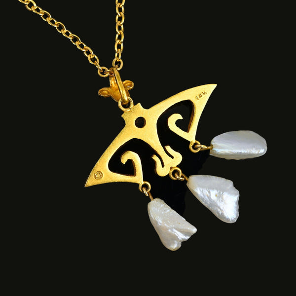 Art Nouveau 14K Gold Pearl and Sapphire Lavaliére Pendant - Boylerpf