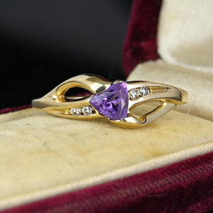 Vintage Gold Bypass Diamond Trillion Cut Amethyst Ring - Boylerpf