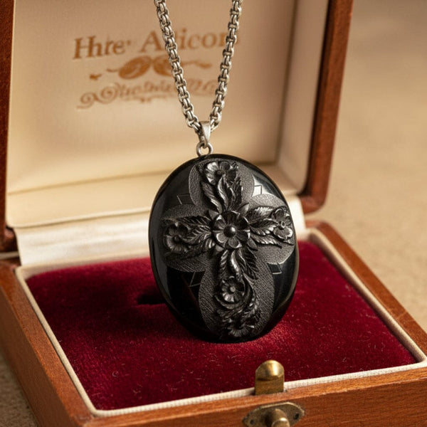 Victorian Whitby Jet Locket Antique Mourning Pendant Large