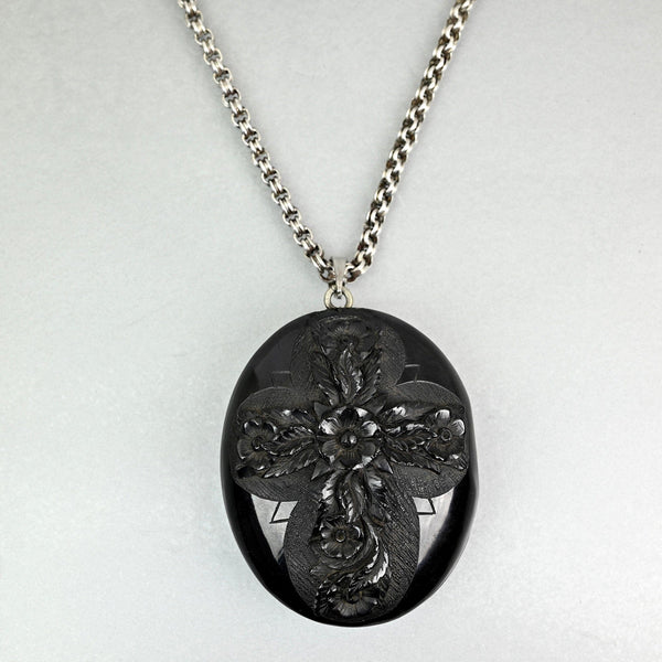 Victorian Whitby Jet Locket Antique Mourning Pendant Large