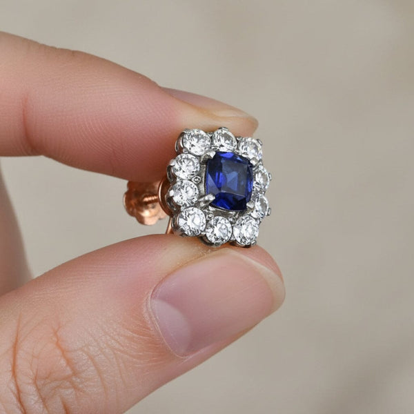 Antique Victorian Sapphire Halo Screw Back Earrings