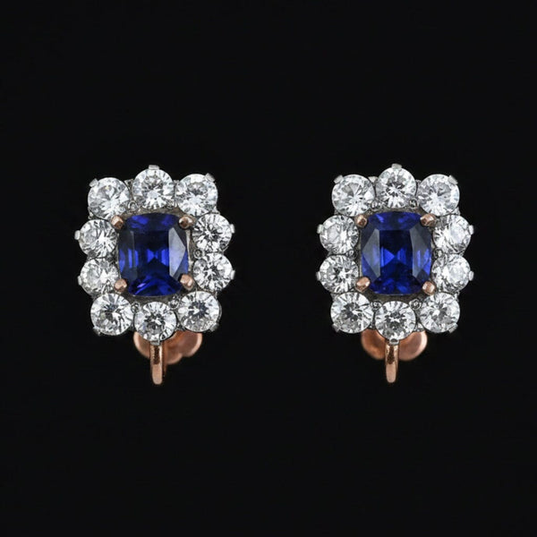 Antique Victorian Sapphire Halo Screw Back Earrings