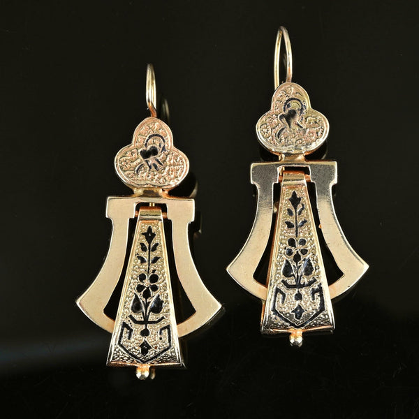 Antique Victorian Enamel Taille D'Epargne 14K Gold Earrings - Boylerpf