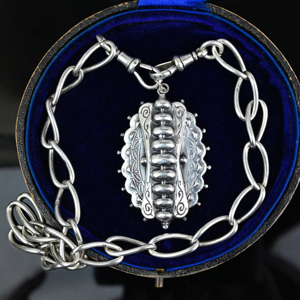Antique Victorian Sterling Silver Large Embossed Pendant - Boylerpf
