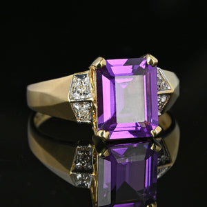 Vintage Diamond Accent Step Cut Amethyst Ring in Gold - Boylerpf