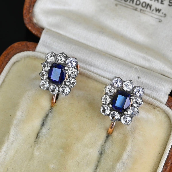 Antique Victorian Sapphire Halo Screw Back Earrings